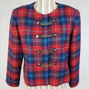 Vintage Pendleton Wool Blazer Jacket Tartan Plaid Chain Closure Preppy Classic